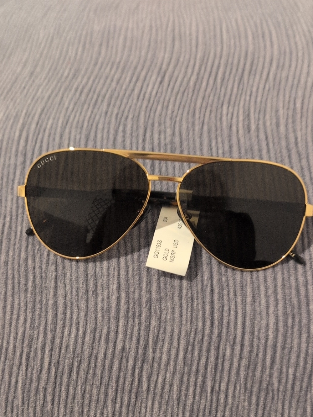 Gucci Gold Aviator Sunglasses with Black Lenses NWT
